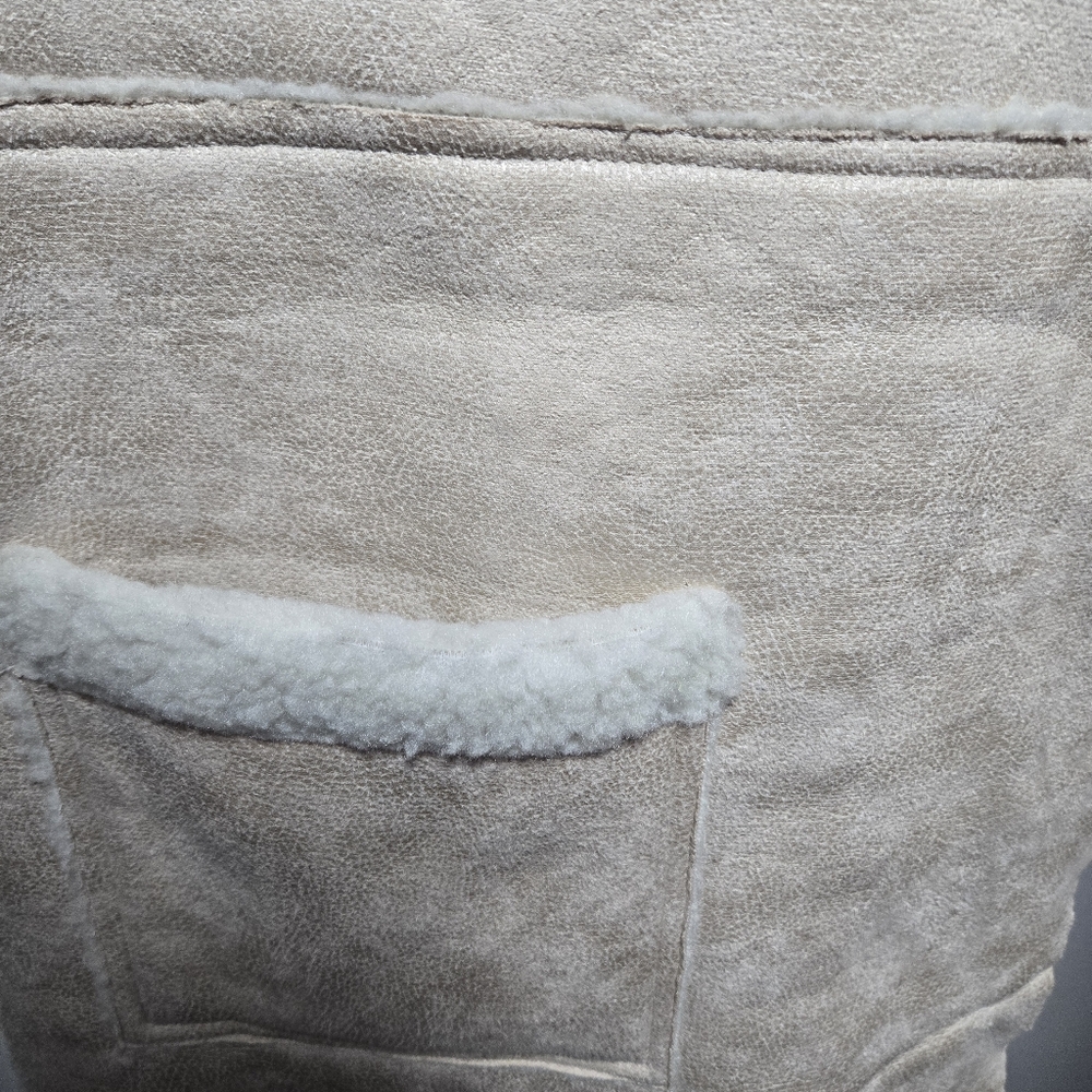 NWT WD.NY Duster Jacket Beige Cardigan Size Large Faux Sherpa Cream Tan Fall - Picture 9 of 10